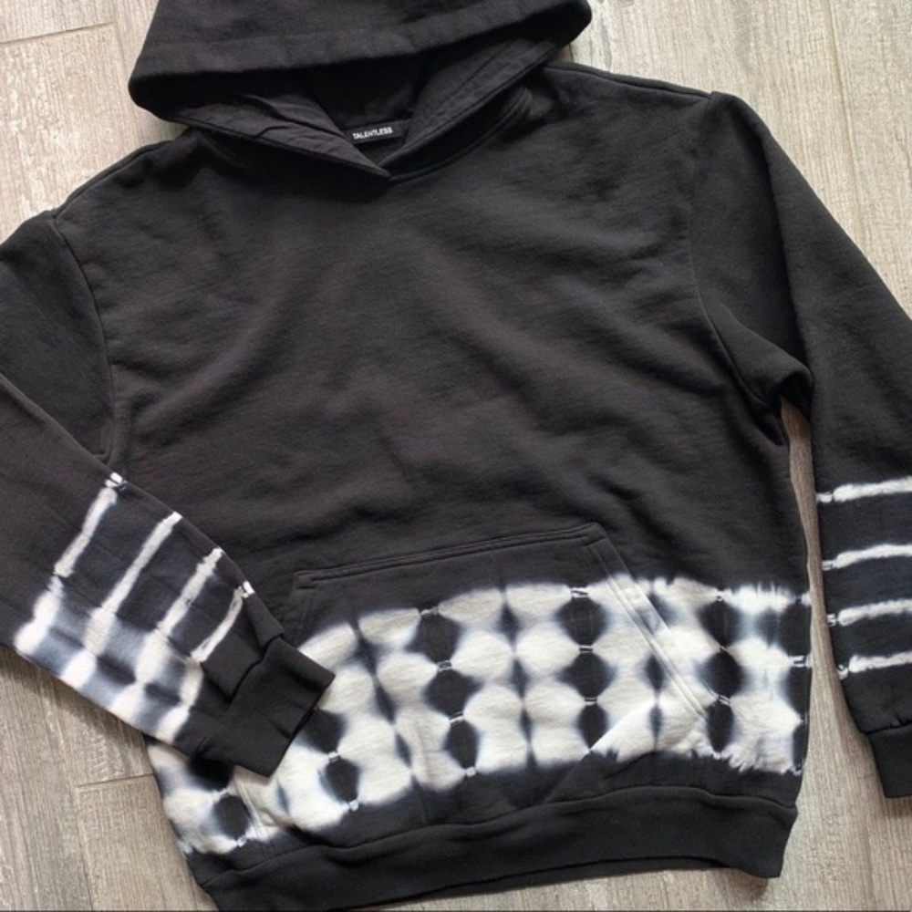 TALENTLESS Relaxed Fleece Hoodie Sweatshirt Border Wash Black Men's Small